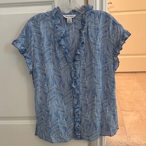 Tommy Bahama Blue Geometric Ruffle Blouse